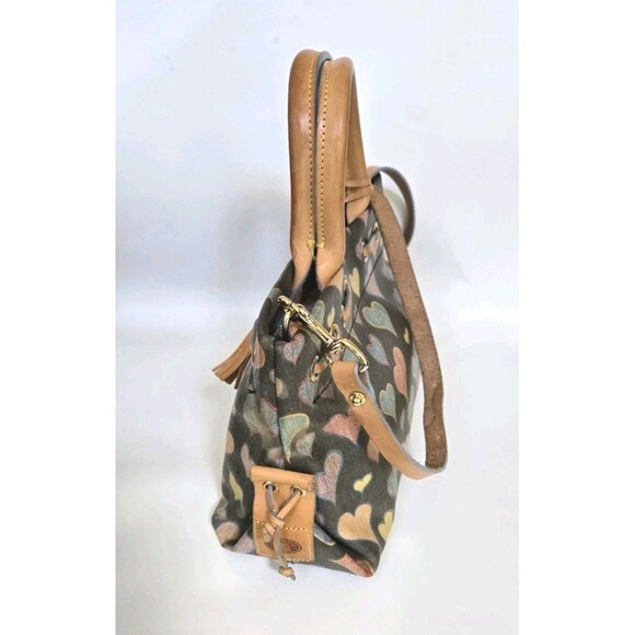 Dooney & Bourke Multicolored Hearts Print Tassel Tote Dual Leather Straps USA - Picture 4 of 12